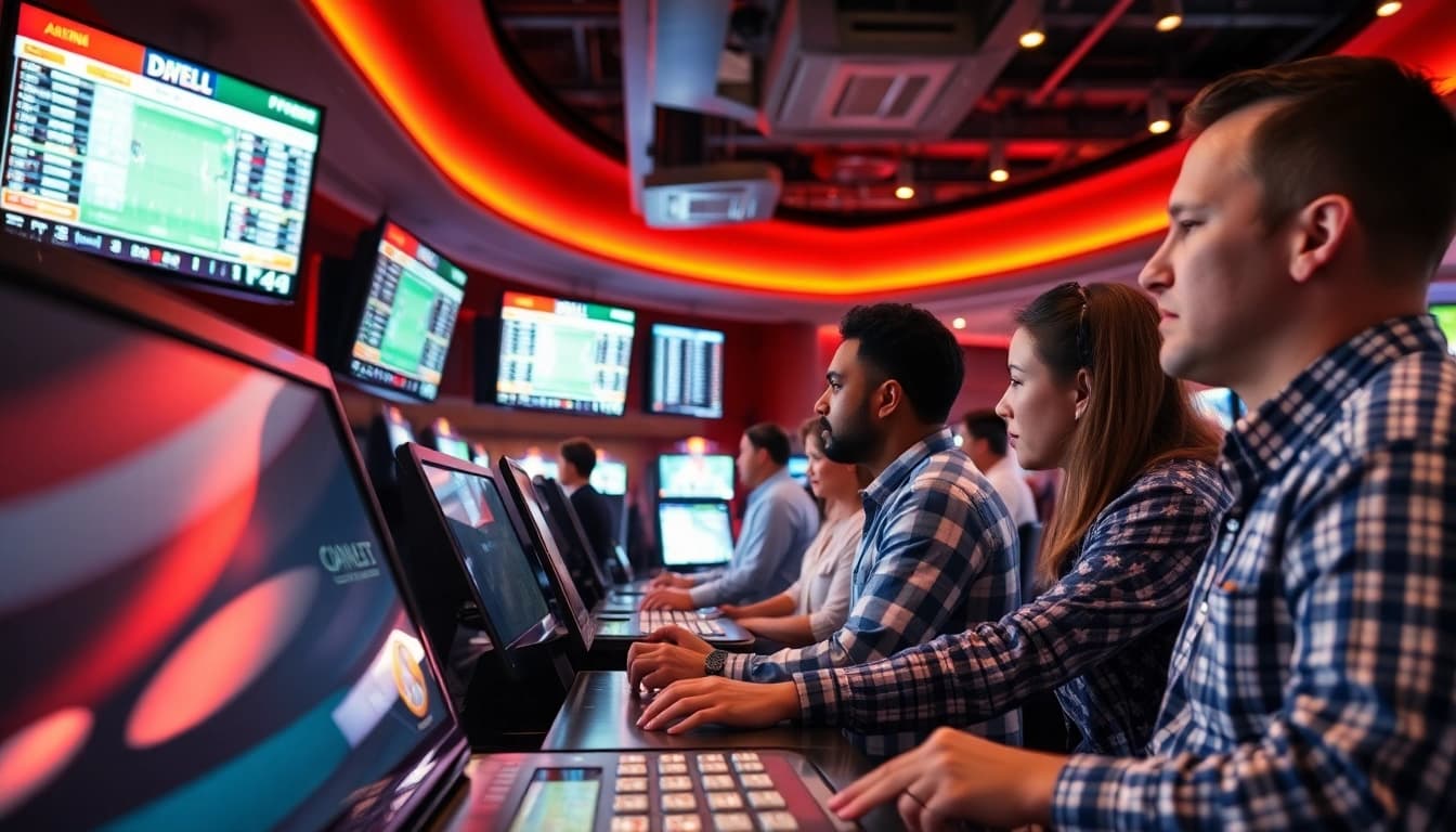 Dynamic atmosphere of sports betting sites South Carolina with eager bettors in a casino