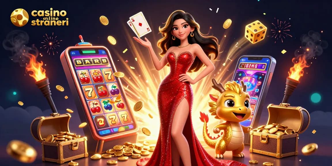 Scopri emozionanti vincite nei casino online stranieri con una vivace scena d'arte digitale 3D.