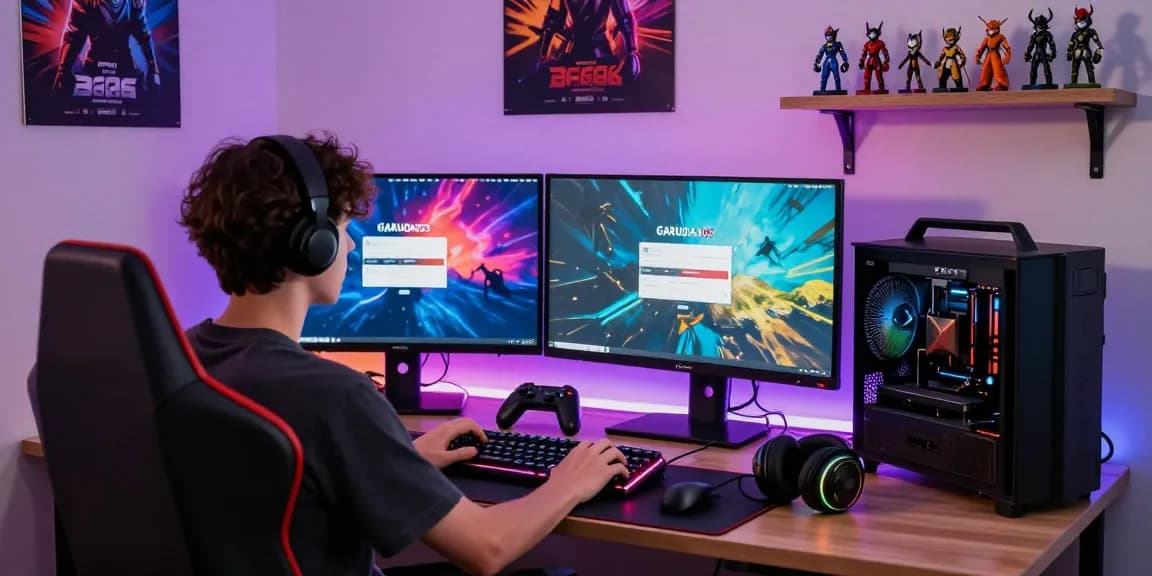 Experience the Garuda303 login process in a vibrant gaming setup surrounded by accessories and posters.
