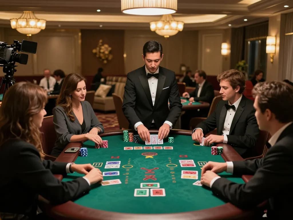 8kbetbh players engaged in intense blackjack strategy at a luxurious casino table