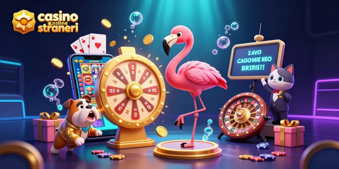 Scene di casinò online stranieri con personaggi 3D ed elementi di gioco che celebrano una grande vittoria.