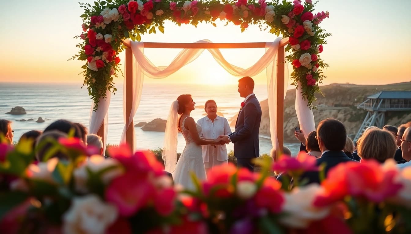 Carmel wedding photography showcasing a couple exchanging vows amid stunning coastal cliffs.