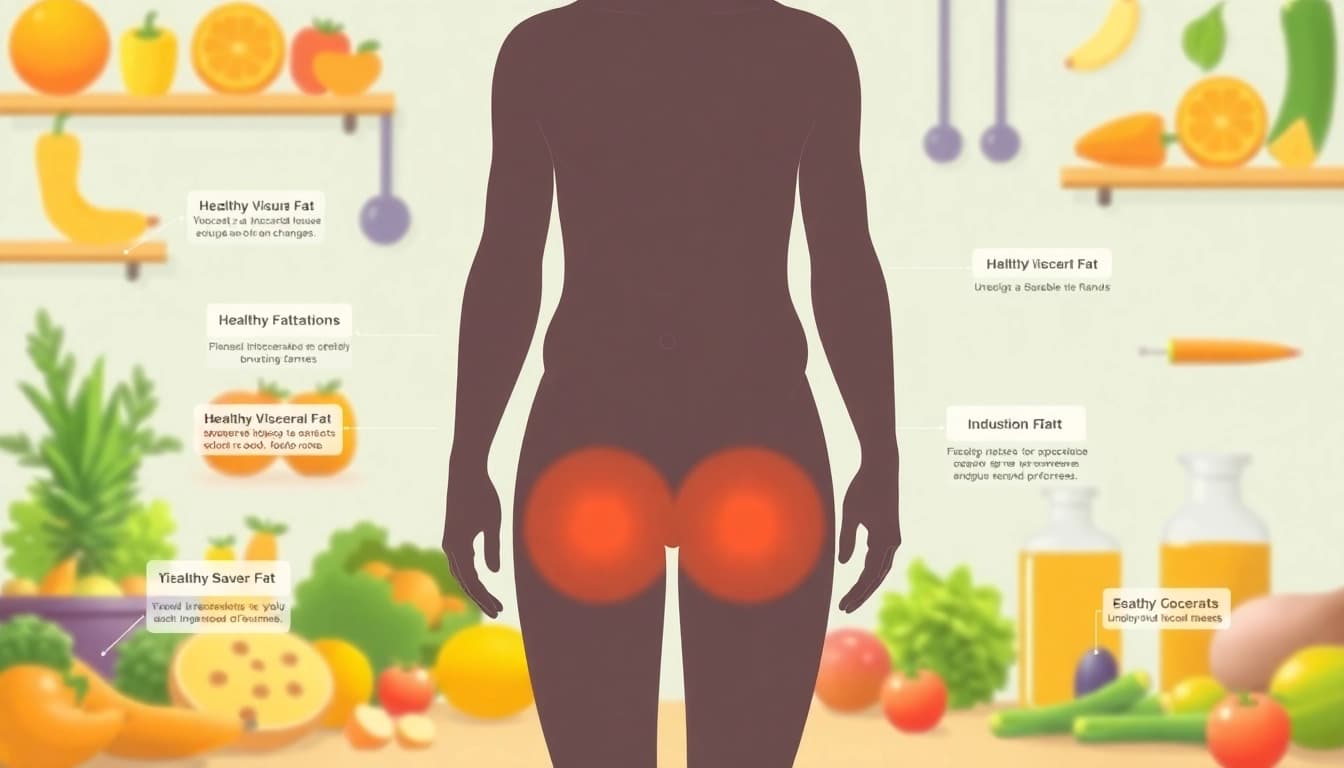 Visual representation of visceral fat accumulation around internal organs, promoting health awareness.