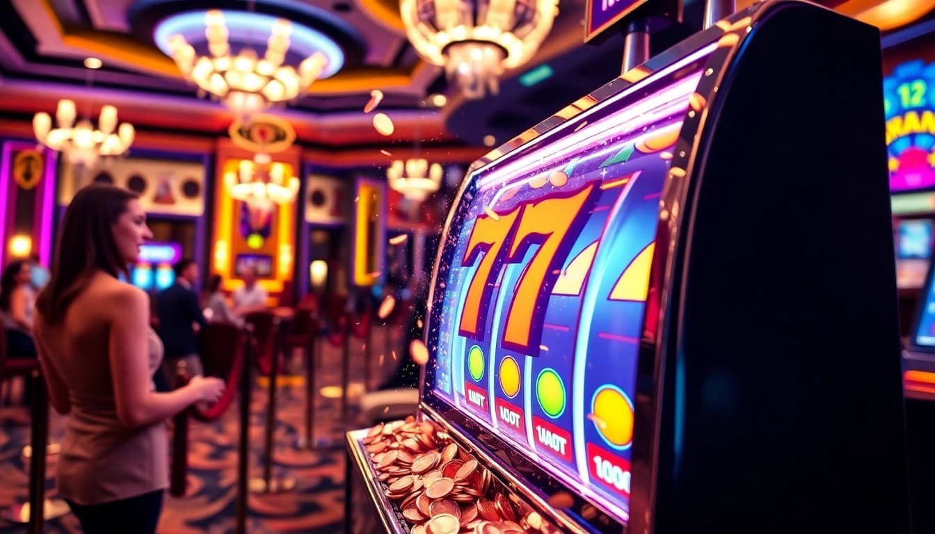 Spin and win big with slot 777, attracting players with colorful lights and coins.