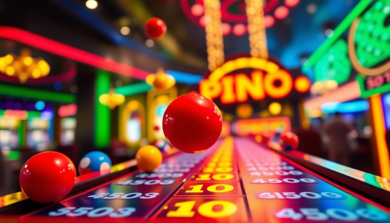 Mainkan plinko slot dengan bola warna-warni yang jatuh ke board penuh multiplier.