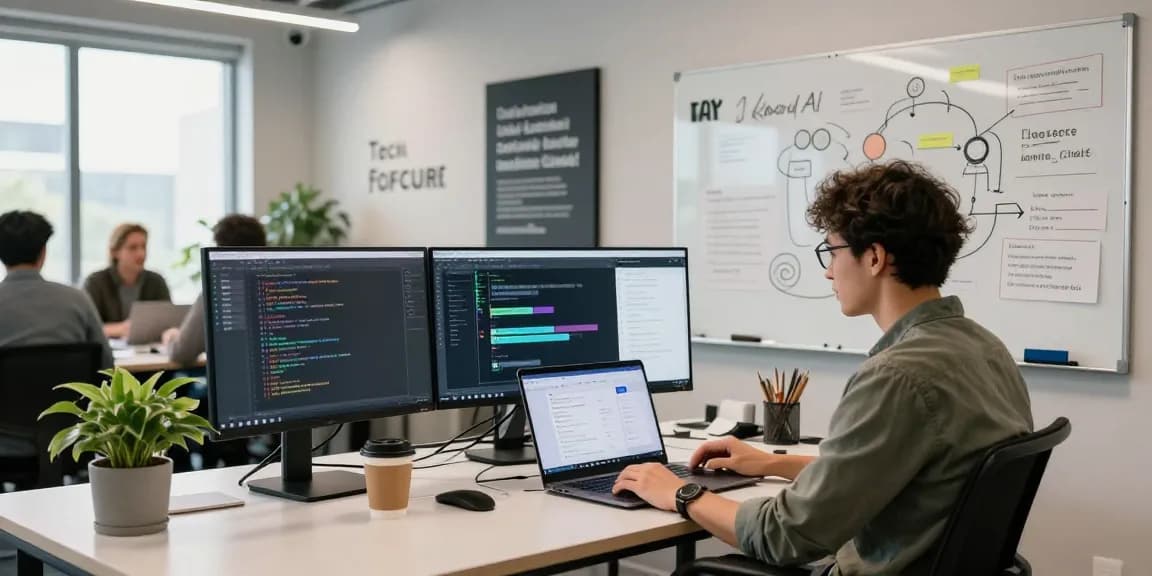 Innovative kobold ai chatbot development in a collaborative workspace showcasing active coding and brainstorming.