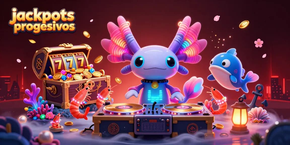 juega jackpots progresivos rodeado de tesoros, personajes y elementos coloridos en un casino virtual