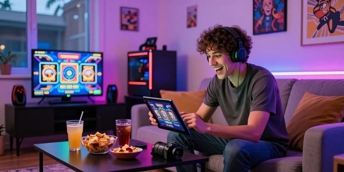 Engaging slot depo 5k gameplay experience in a cozy gaming setup.