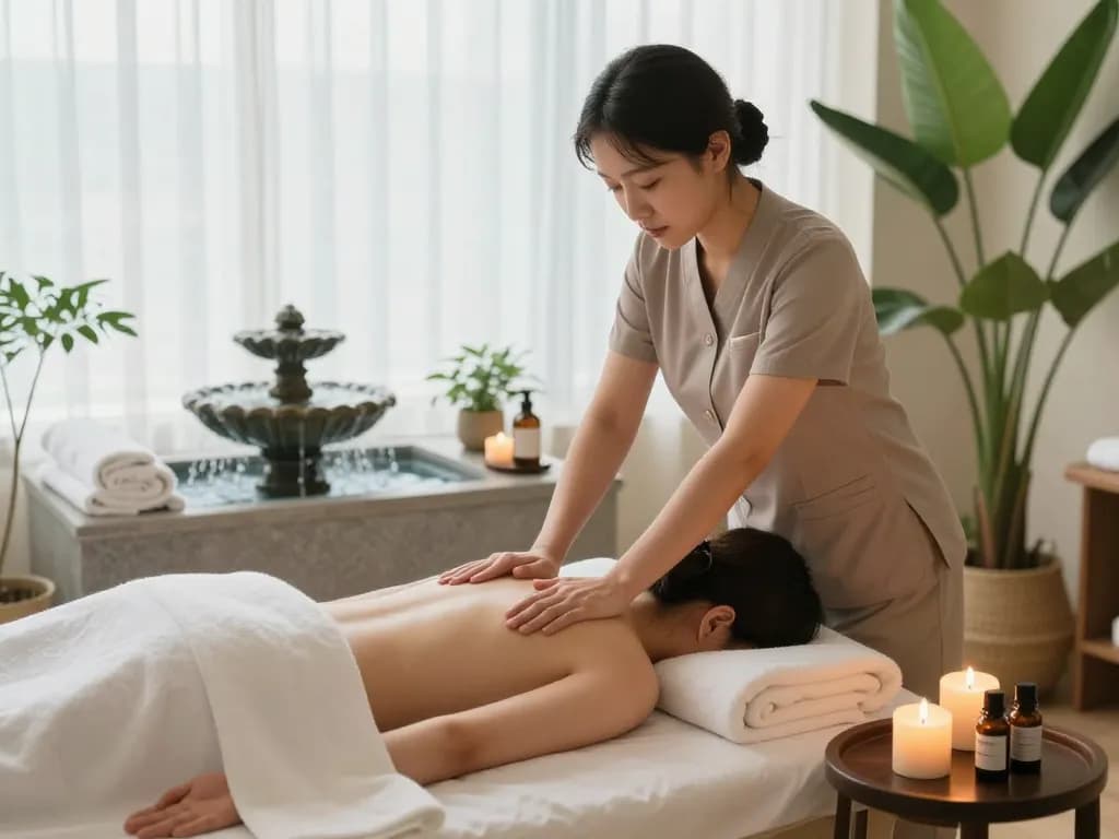 편안한 스파 환경에서 치료사와 함께하는 신사동마사지의 재충전 경험.