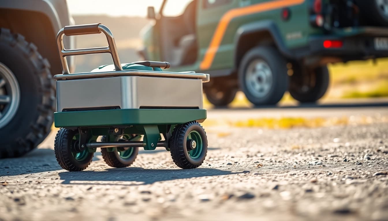 Fuel Caddy demonstrating its features while efficiently refueling in an outdoor environment.