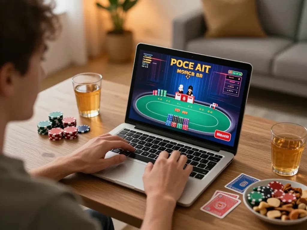 Experience sunwinapk gameplay on a laptop, highlighting live poker action in a cozy home setting.