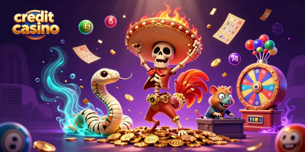 Experience the thrill of a credit card casino with festive characters and dynamic gameplay elements.