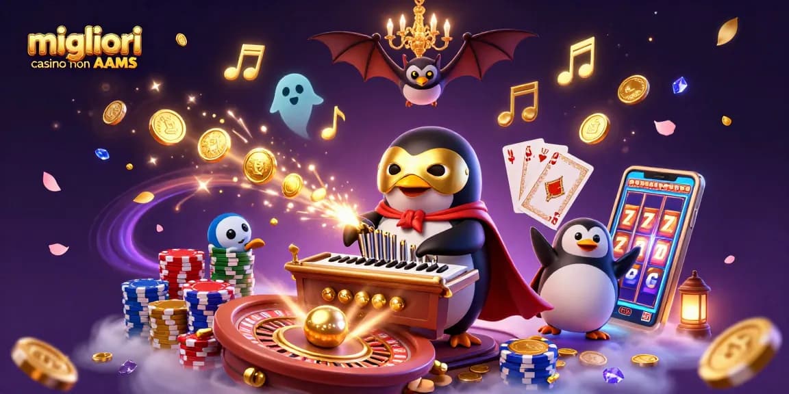 Scopri i migliori casino non AAMS con un'immagine vibrante e dettagliata che rappresenta il gioco d'azzardo online.