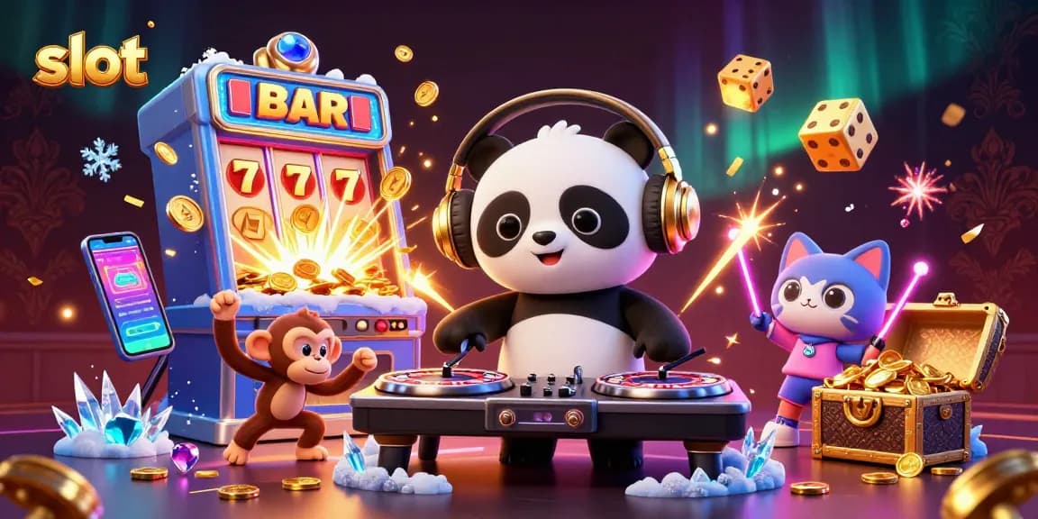 Immerse in thrilling slot action with DJ panda, dancing monkey, and glowing kitten!