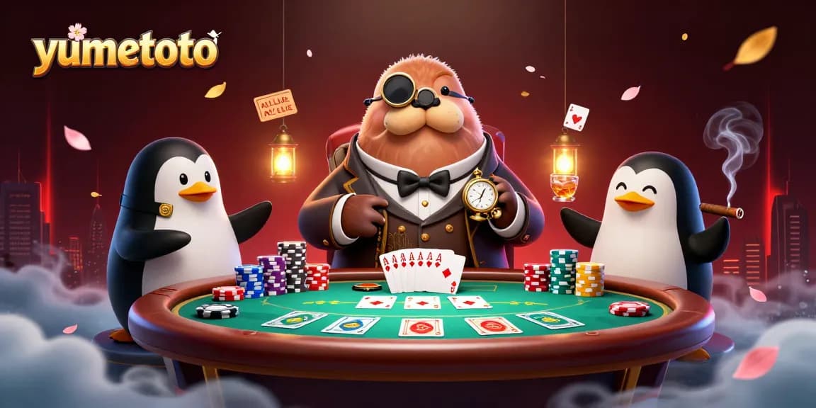 Yumetoto banyak permainan seru dengan walrus ceria di meja poker bawah laut.