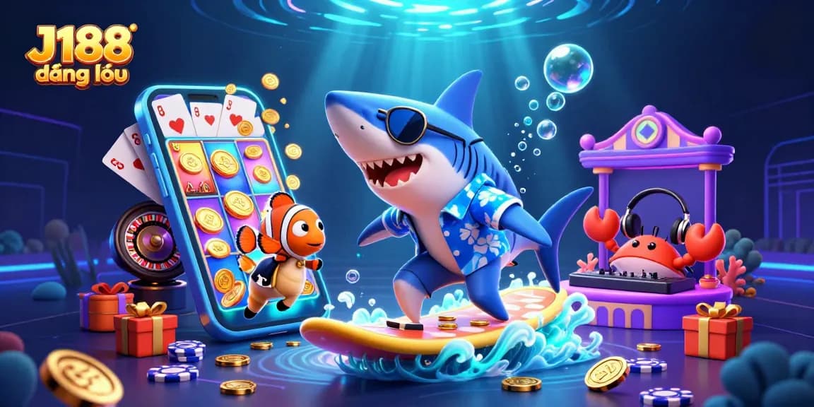 Spin and win at J188 đăng nhập with an exciting underwater casino adventure featuring vibrant characters.
