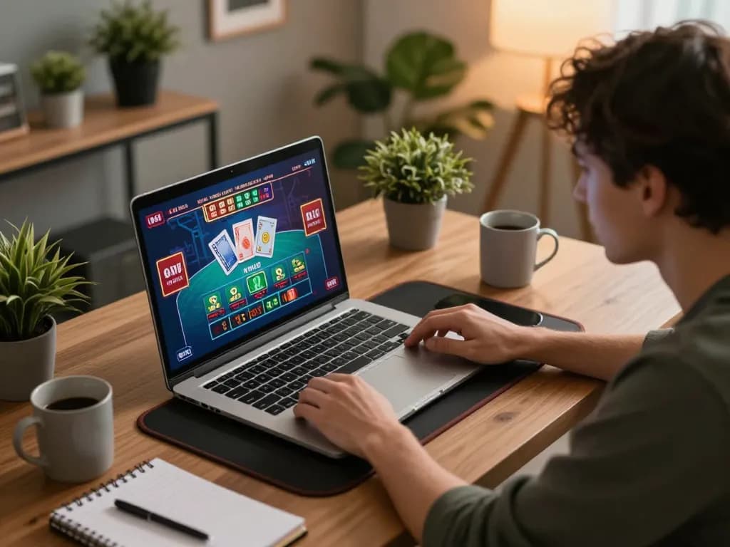 B52 online gameplay showcasing user interacting with live dealer game on laptop with vibrant casino graphics.
