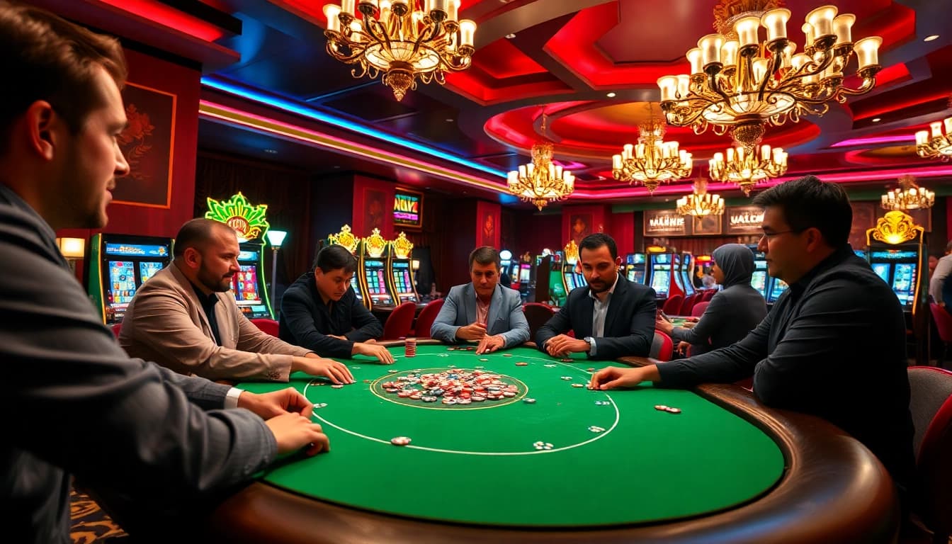 Main game in ibet44, showcasing poker players at an engaging casino table.