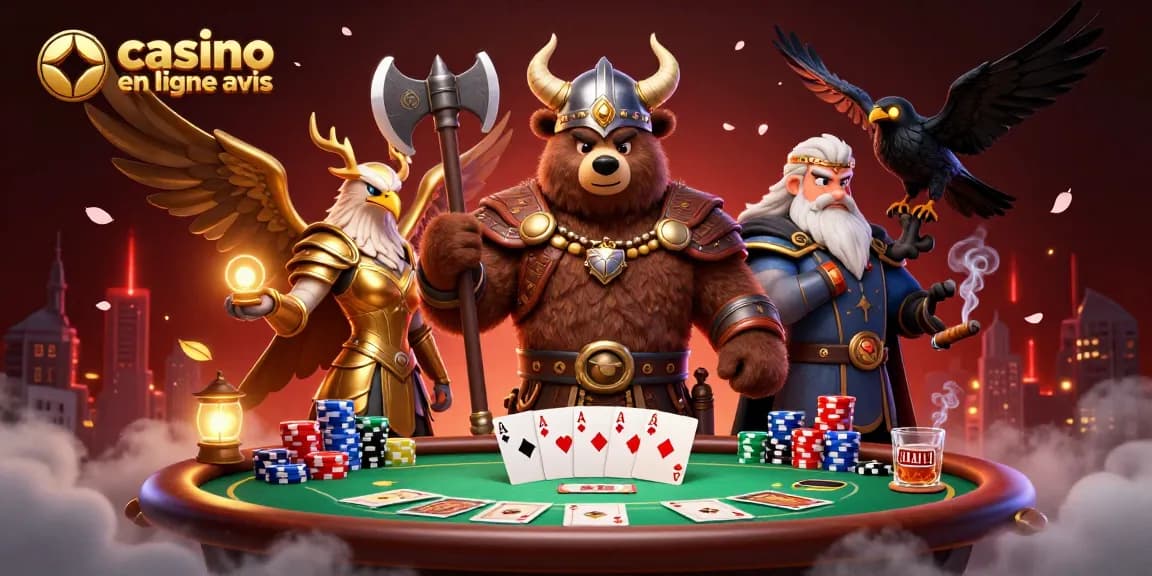 Jouez à des jeux de casino en ligne avec des personnages de jeux de cartes et des éléments de poker.