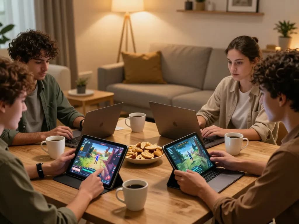 Engaging with an NSFW game on a tablet while strategizing in cozy surroundings.