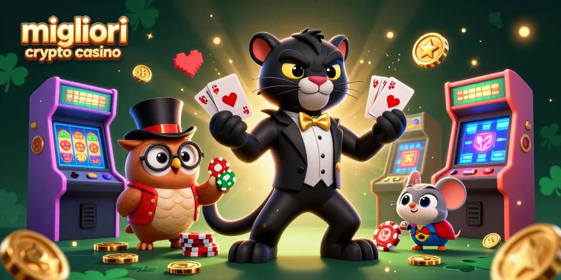 I migliori crypto casino mostrano un drammatico incontro tra una pantera, un gufo e un topo in un'illustrazione vivace.