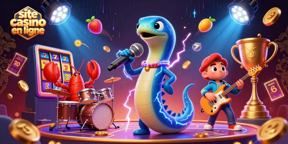 Jouez sur le site casino en ligne avec un vibrant spectacle sous-marin réunissant une anguille DJ, un batteur homard, et un guitariste hippocampe.