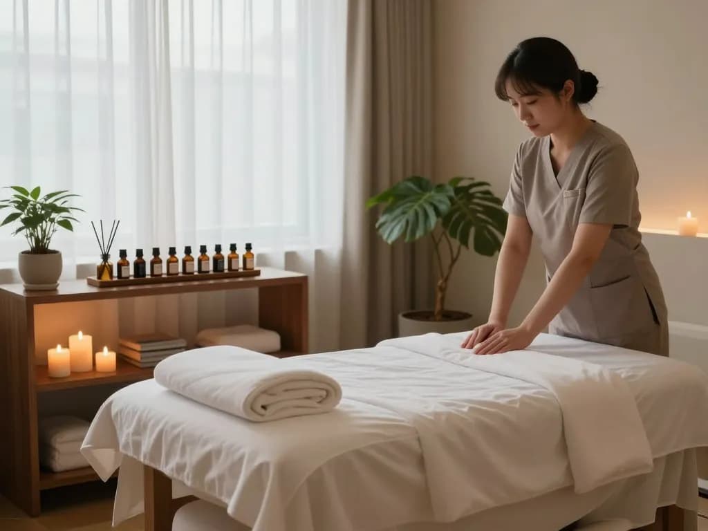 Inviting atmosphere of a massage room emphasizing 역삼동마사지 comfort and relaxation.