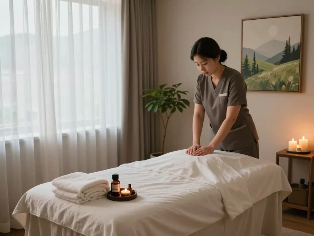 Relaxing wellness spa scene for 신사동마사지 therapy session with calming ambiance.