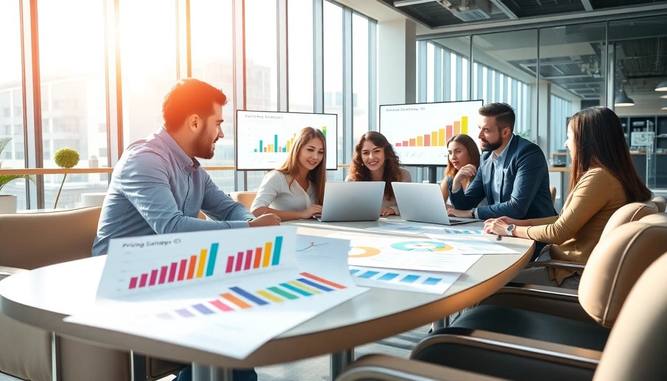 Find competitor pricing through a dynamic business meeting analyzing market strategies.