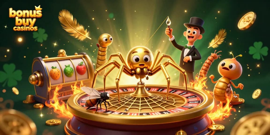 Engage in thrilling gameplay at bonus buy casinos, featuring dynamic slot reels and vibrant characters.