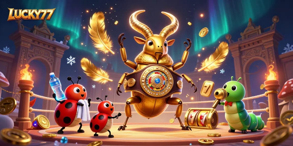 Experience thrilling luck and excitement with LUCKY77's captivating casino scene featuring engaging combat elements.