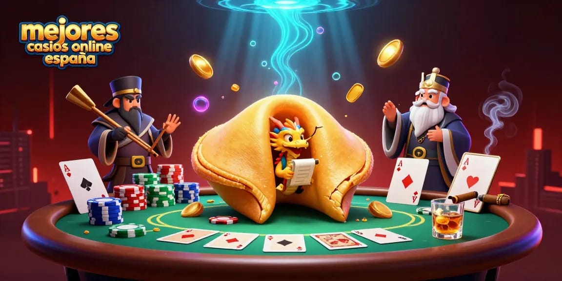 Ilustración sobre los mejores casinos online en España, con elementos de juego y personajes únicos.