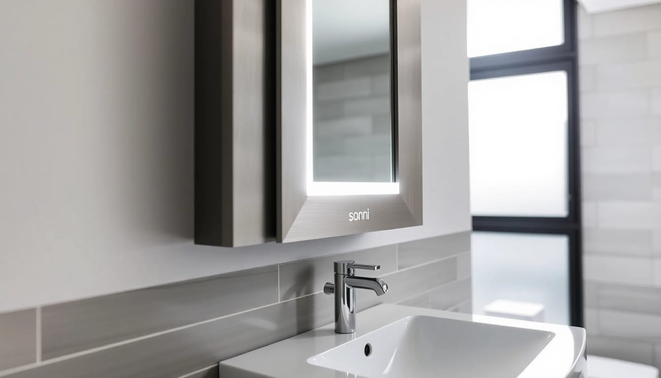 Spiegelschrank von sonni mit einem eleganten Design und integrierter LED-Beleuchtung im Badezimmer nutzen