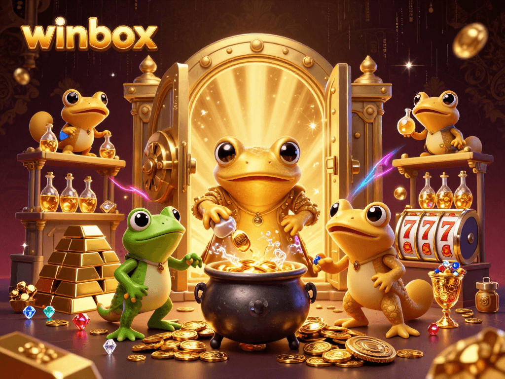 Winbox online casino features a golden salamander alchemist transforming base metals into winning treasures.