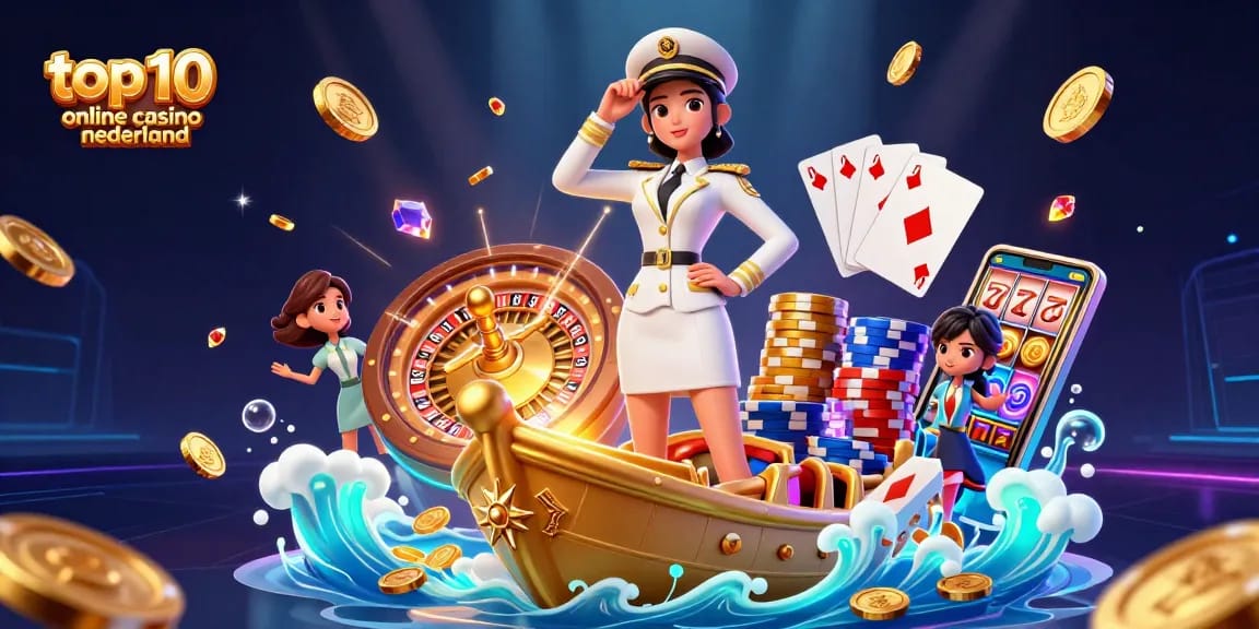 Engage with the top 10 online casino nederland in this vibrant 3D casino scene filled with excitement.
