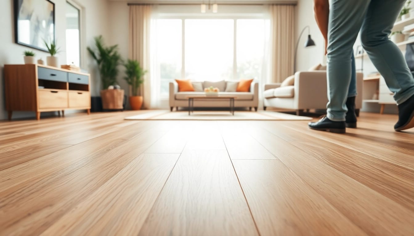 Admiring the beauty of flexible vinyl plank flooring in a cozy living room setting.
