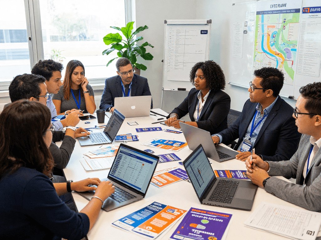 Vibrant campaign team collaborating on strategies, showcasing political direct mail company tactics for success