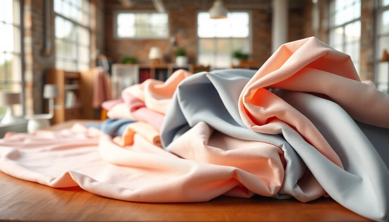 Zachte stof voor kleding, verschillende texturen en kleuren geboden voor modeontwerpen.