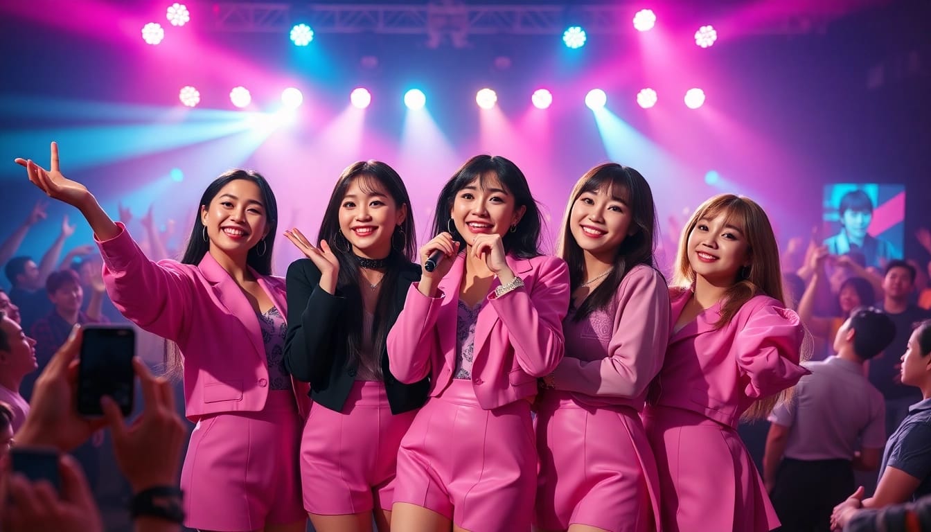 Dynamic concert scene featuring the blackpink members in action showcasing their charisma.