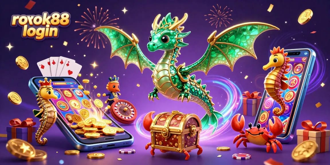 Engage in thrilling gaming with rokok88 login featuring a vibrant sea dragon and exciting casino elements.