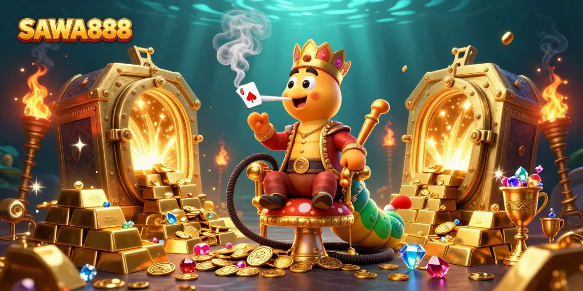 Engage in winning strategies with SAWA888's vibrant 3D casino scene filled with treasures.