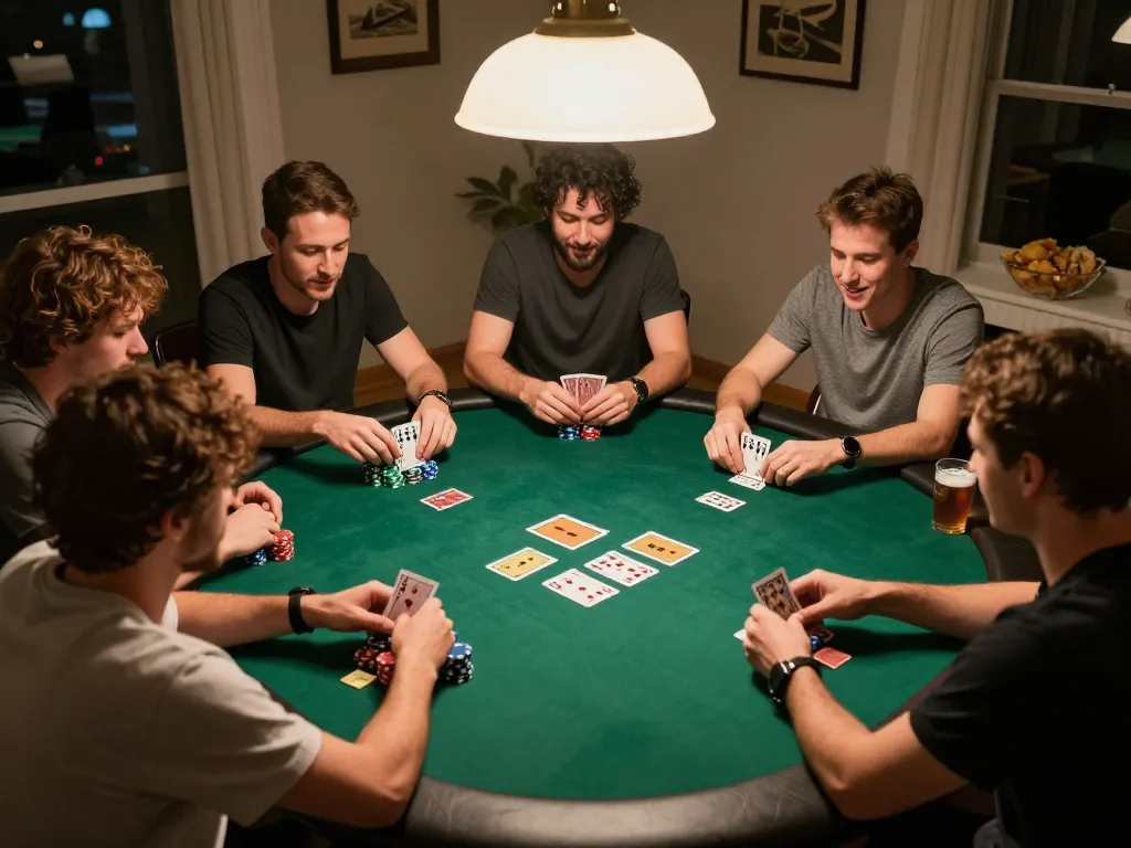 Players enjoying an exciting poker game with sunwinapk strategy in a warm home atmosphere.