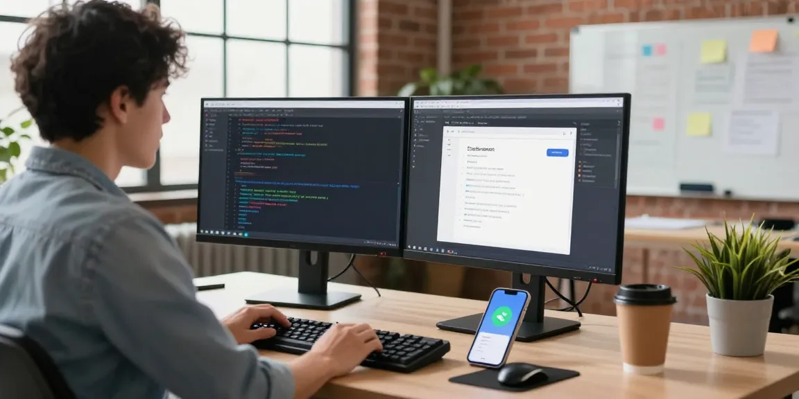 Developer optimizing telegram中文版 user experience in a modern tech workspace.