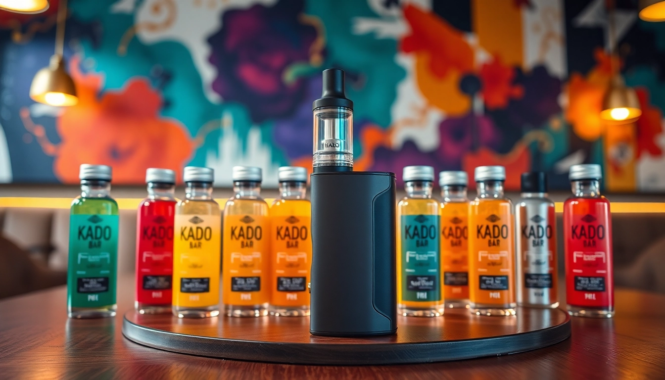 Indulge in Kado Bar flavors displayed in a modern vape lounge, capturing vibrant essence.