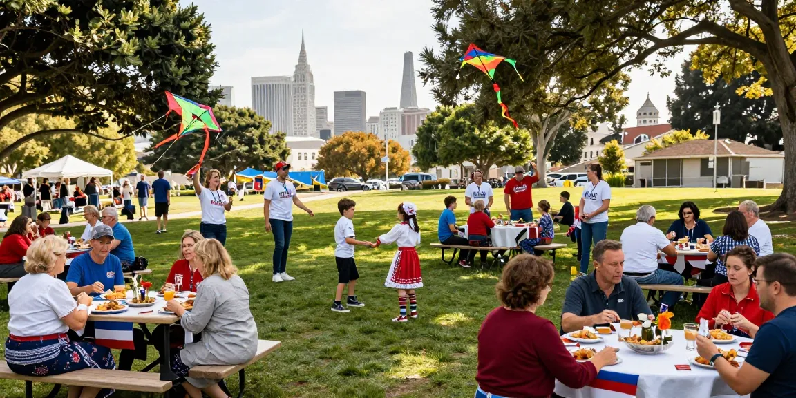 Engaged Polish community members participate in cultural activities at https://www.sfpol.com/ picnic event in San Francisco.