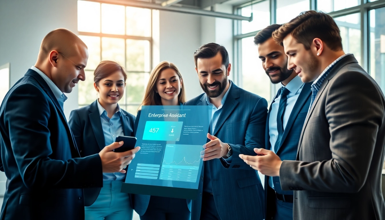 Engaging team utilizing an enterprise assistant platform for enhanced collaboration.