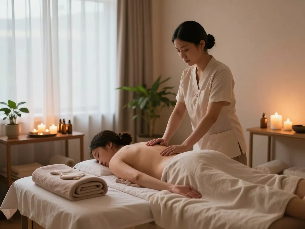 Tranquil 부전동마사지 spa scene with calming ambiance and essential oils.