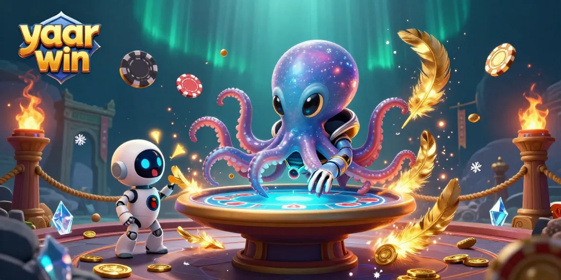 Experience thrilling poker action at yaar win, featuring an alien octopus and robotic companion.