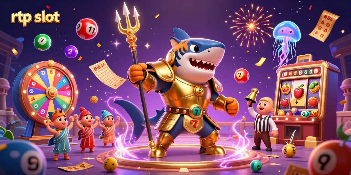 Engage with rtp slot action featuring a gladiator shark and dynamic game elements in a vibrant underwater scene.
