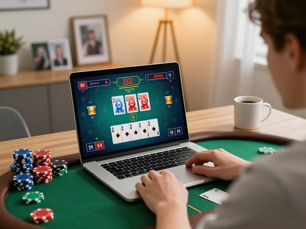 Playing high-stakes poker online with 388bet, showcasing thrilling gameplay and strategic decisions